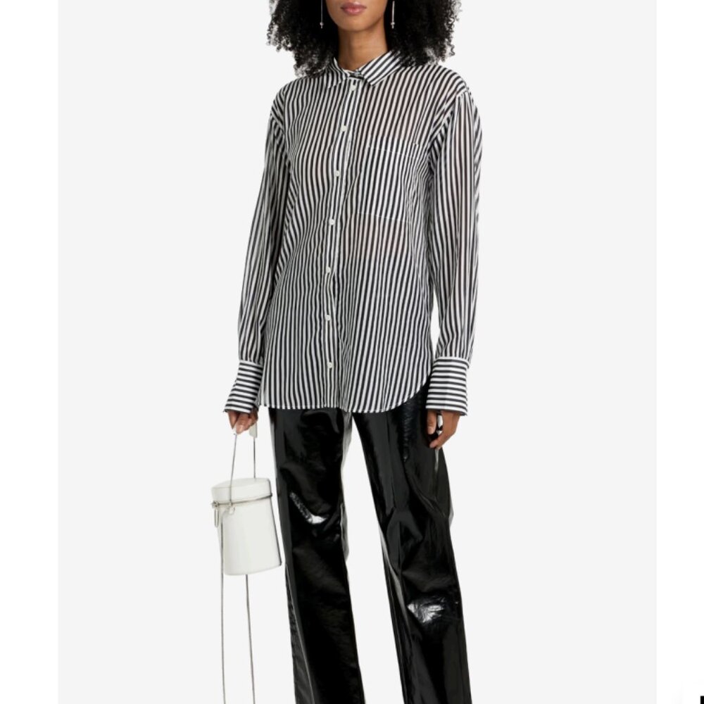 FRAME The Oversized Pocket Striped Cotton/Silk Button Down Shirt Size Large